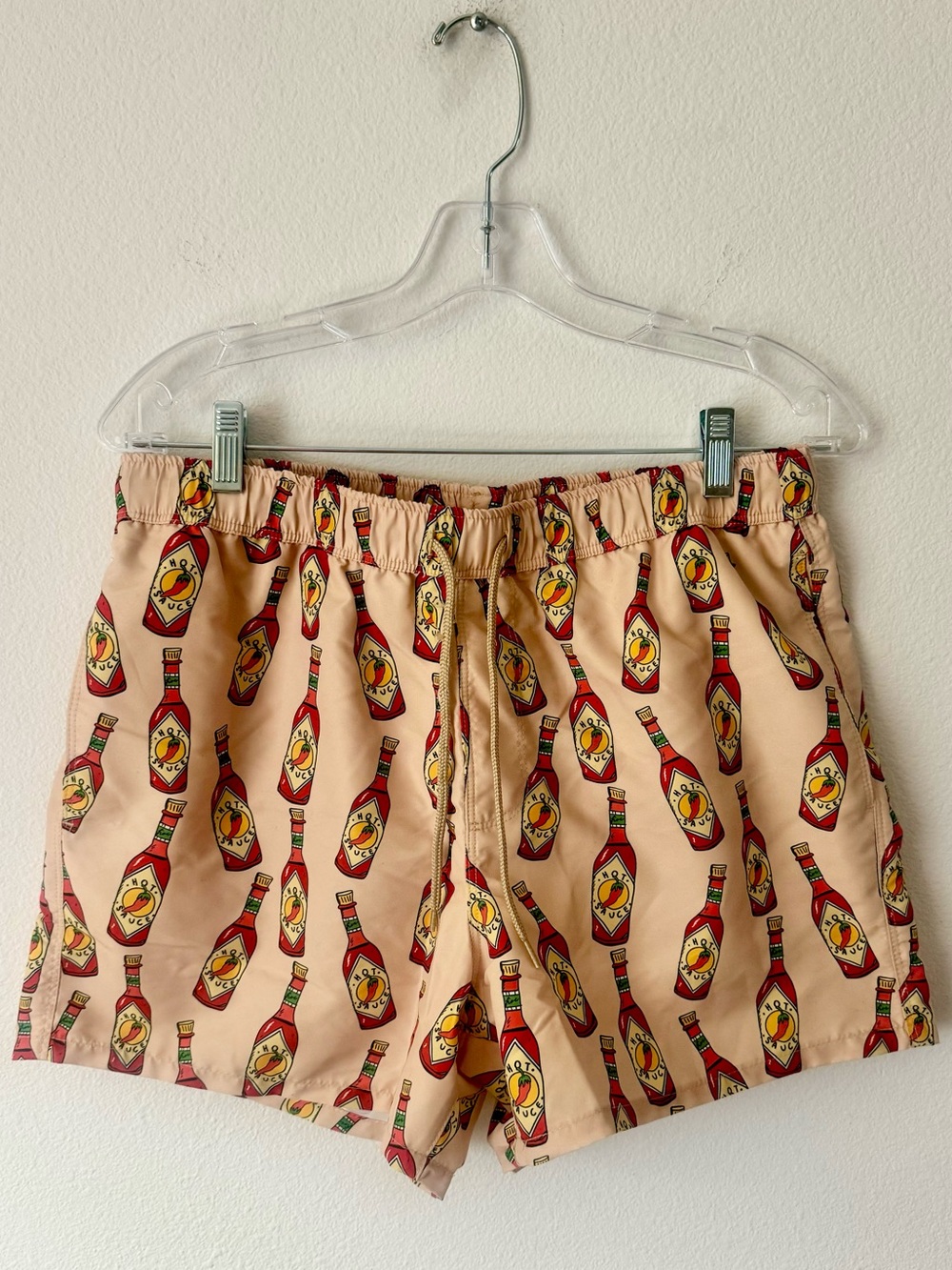 ASOS Novelty Hot Sauce Print Elastic Waist Swim Shorts - Swim Trunks